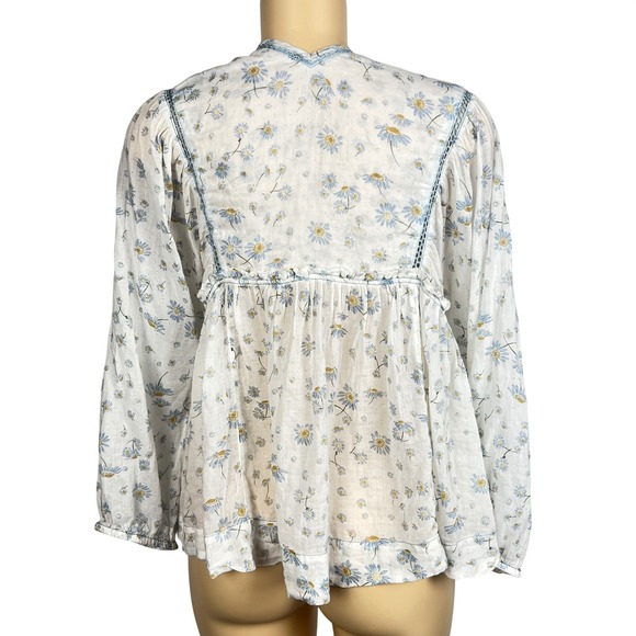 Free People Daisy Floral Peasant Blouse Womens Medium M White Boho Festival - Picture 2 of 16